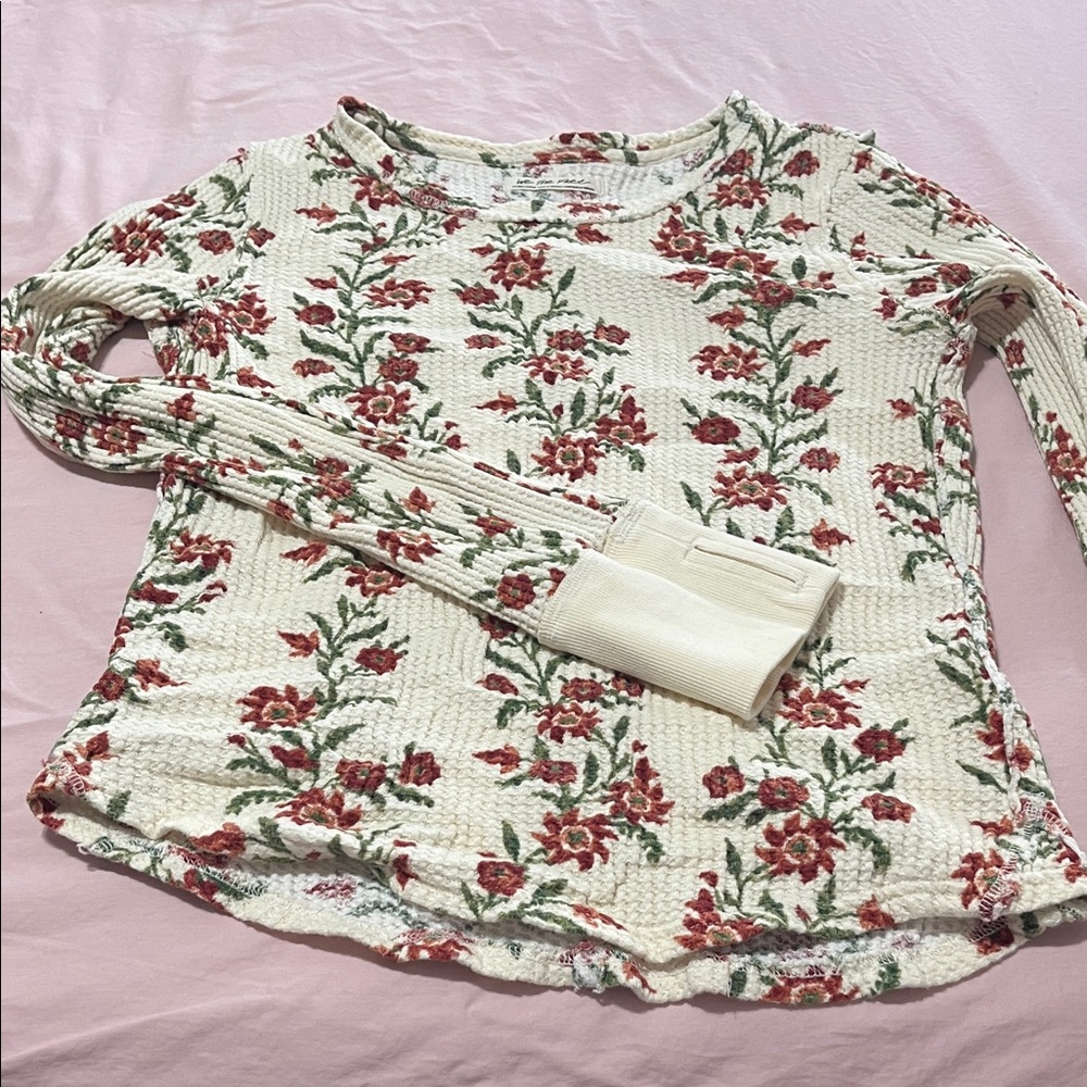 We The Free Floral Cream and Red Blouse